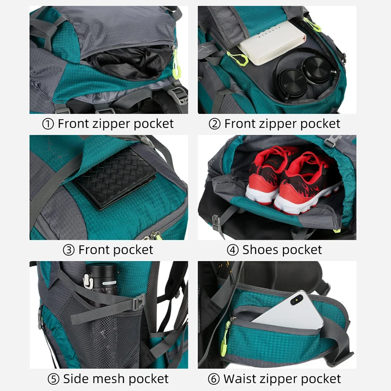 Mochila de Camping de 75L, bolsa de viaje para hombre con cubierta para lluvia, mochila para senderismo al aire libre, bolsas de montañismo, mochila grande para equipaje deportivo - imagen 5