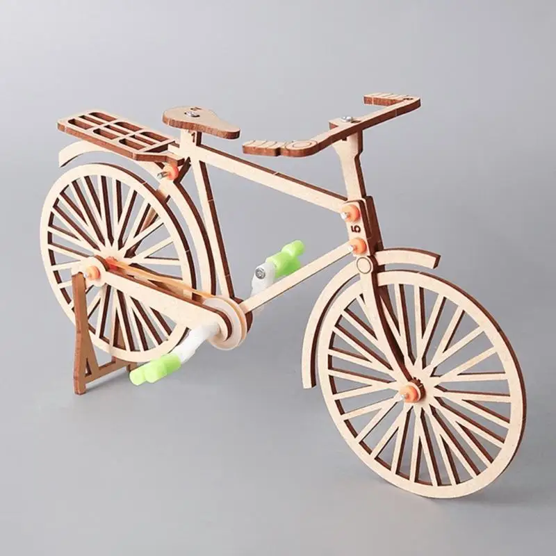 Juego construcción modelo bicicleta madera para niños, juguete aprendizaje STEM con montaje manual y juego K1KF