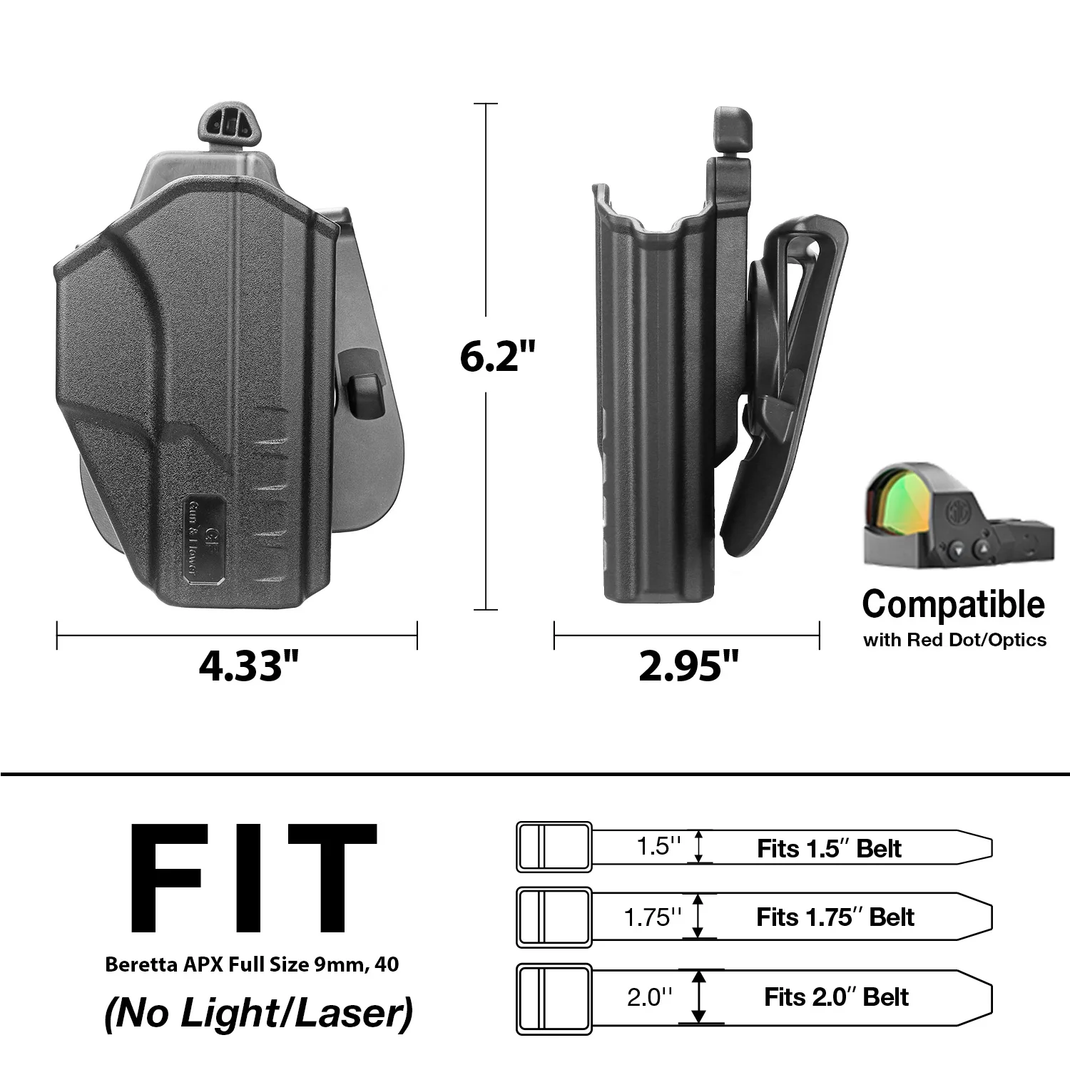 Funda Beretta APX, (no compatible con Beretta APX A1), funda OWB para pulgar compatible con Beretta APX tamaño completo 9 mm/.40, retención de nivel II/360 grados - imagen 5