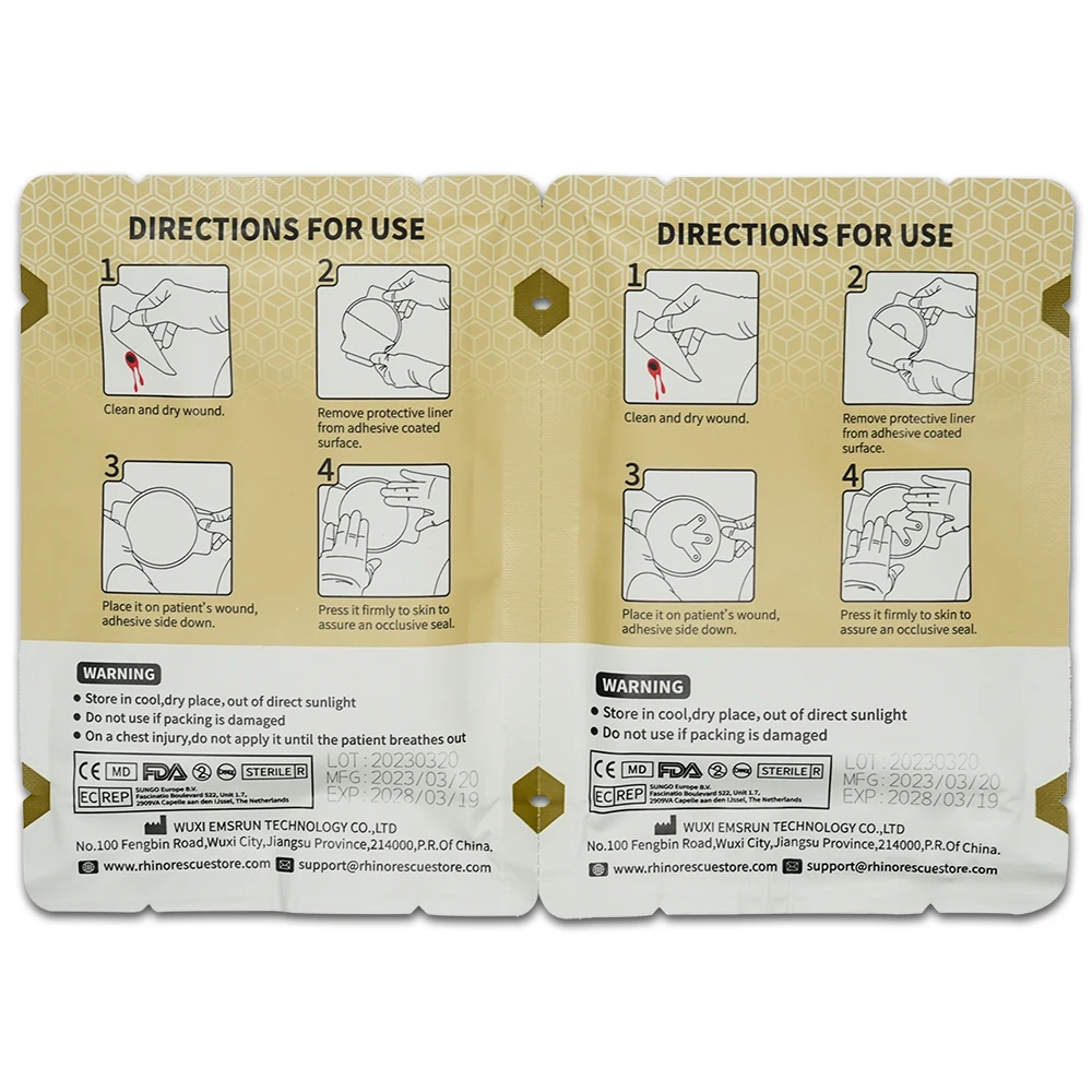 Sello de pecho con ventilación de rescate de rinoceronte, paquete doble, suministros IFAK, botiquín de primeros auxilios, vendaje para heridas para abrir el parche oclusal para heridas en el pecho - imagen 4