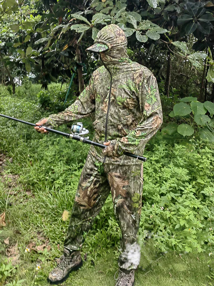 Primavera Verano a prueba de sol deportes de la selva fotografía ropa Sudadera con capucha elástica suave transpirable camuflaje biónico caza pesca traje - imagen 5