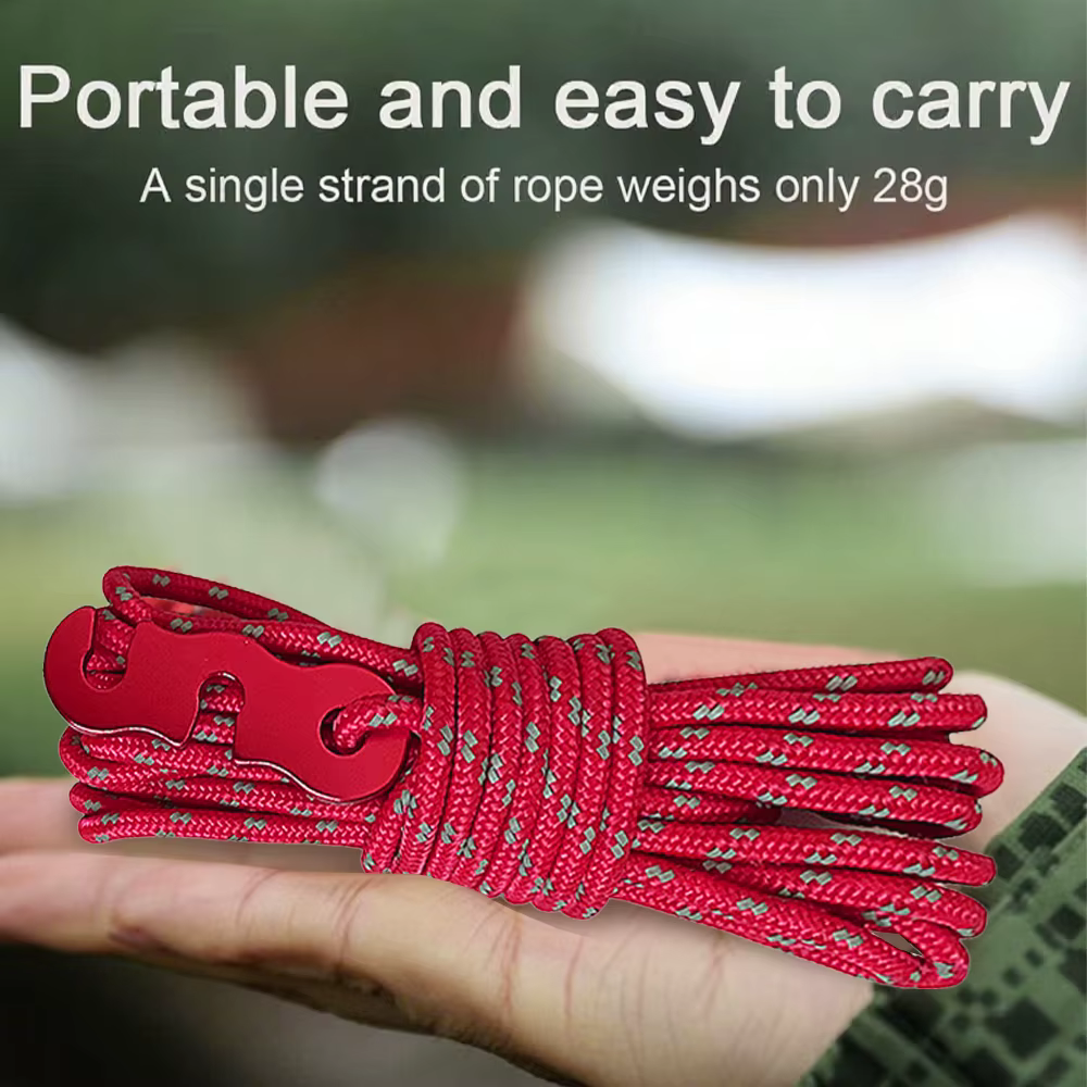 Cuerdas para tienda de campaña al aire libre, cuerda reflectante para dosel, cuerdas reforzadas a prueba de viento con hebillas, ajustador, cuerda Guyline para tienda de campaña - imagen 4