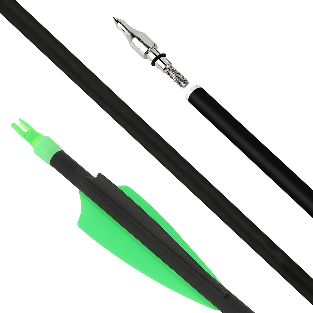 6/12 Uds flechas de tiro con arco columna vertebral 500 fibra de carbono mezclada punta de flecha de 100 granos pluma de goma de 3 "para disparar objetivo de caza - imagen 5