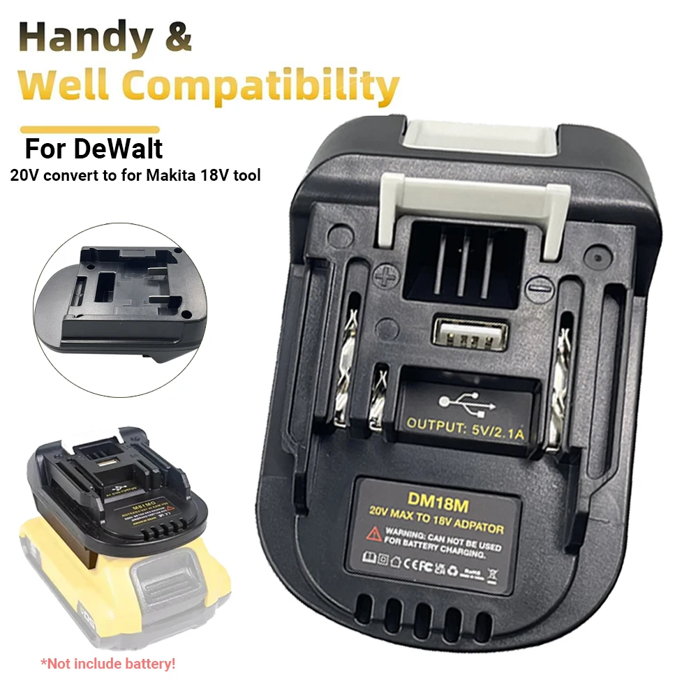 Adaptador de batería DM18M con toma de carga USB para batería Dewalt de 20V Compatible con herramienta eléctrica inalámbrica Makita de 18v