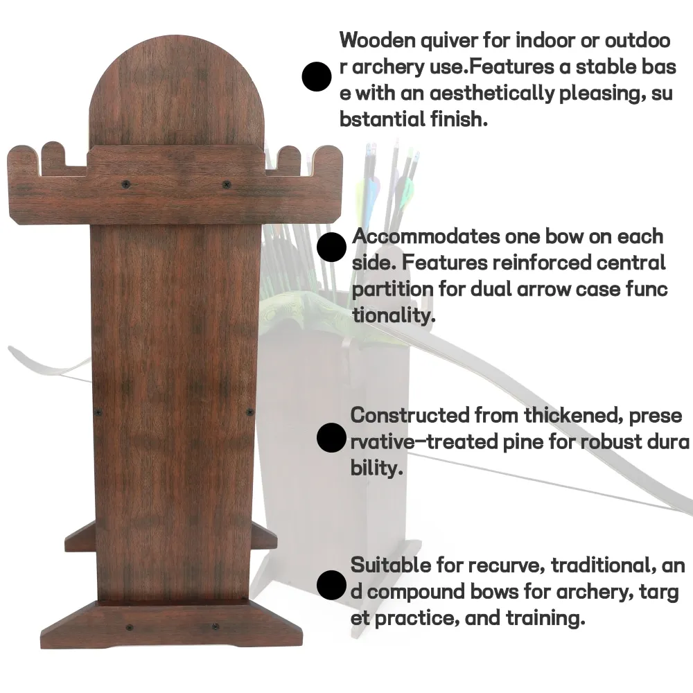 Soporte de Madera para Arco y Carcaj, Estuche de Flechas de Madera Gruesa para Tiro con Arco en Interiores y Exteriores, Práctica de Tiro al Blanco, Caza - imagen 3