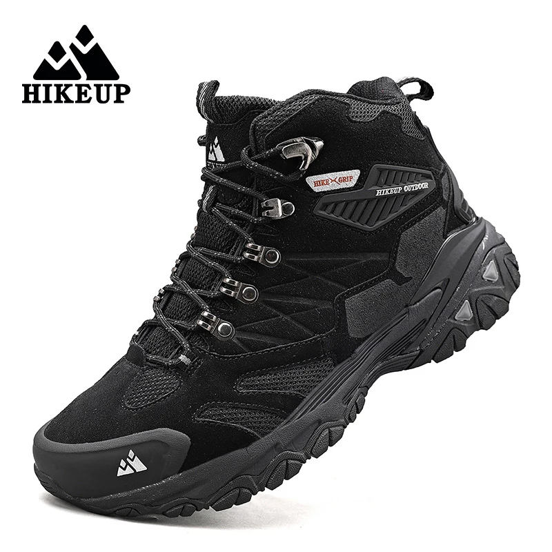HIKEUP-Botas de senderismo al aire libre para hombre, zapatos de Trekking de ante de alta calidad, botas militares de combate táctico a prueba de lluvia - imagen 3