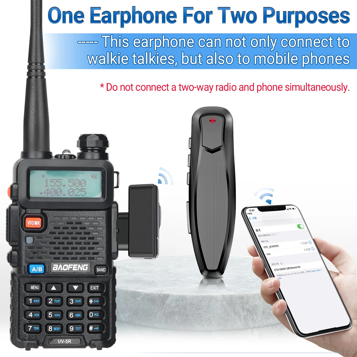 ABBREE Walkie Talkie inalámbrico Bluetooth PTT auricular manos libres K enchufe para Baofeng UV-5R Mini BF-888S Quansheng UV K5 - imagen 2