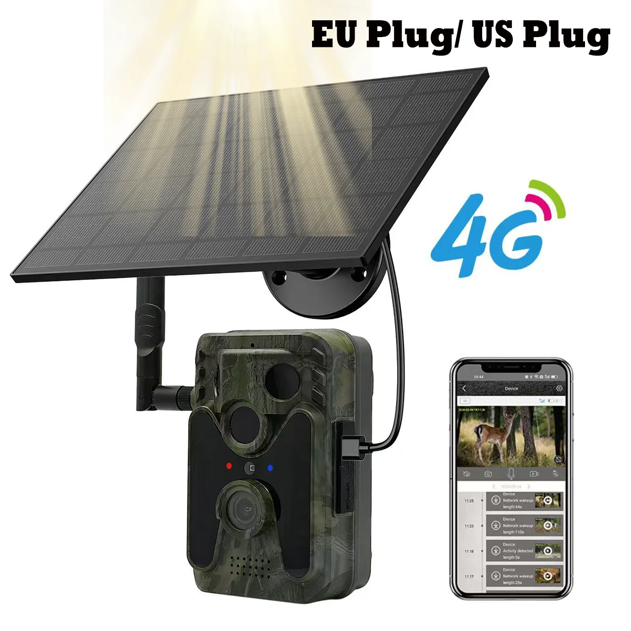 Cámara de rastreo 4G-LTE, batería Solar de 4MP, dispositivo de visión nocturna de caza 3PIR, alarma de detección de movimiento, cámara CCTV de seguridad para exteriores de 2,7K - imagen 2
