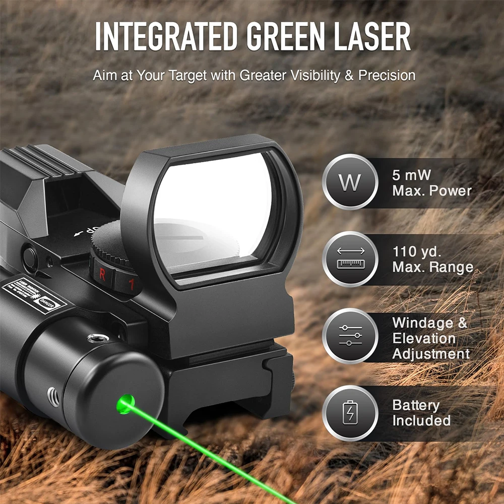 Mira réflex de punto rojo y verde con láser rojo y verde, mira óptica de caza de 4 retículas para riel de 20mm, accesorio Airsoft - imagen 5