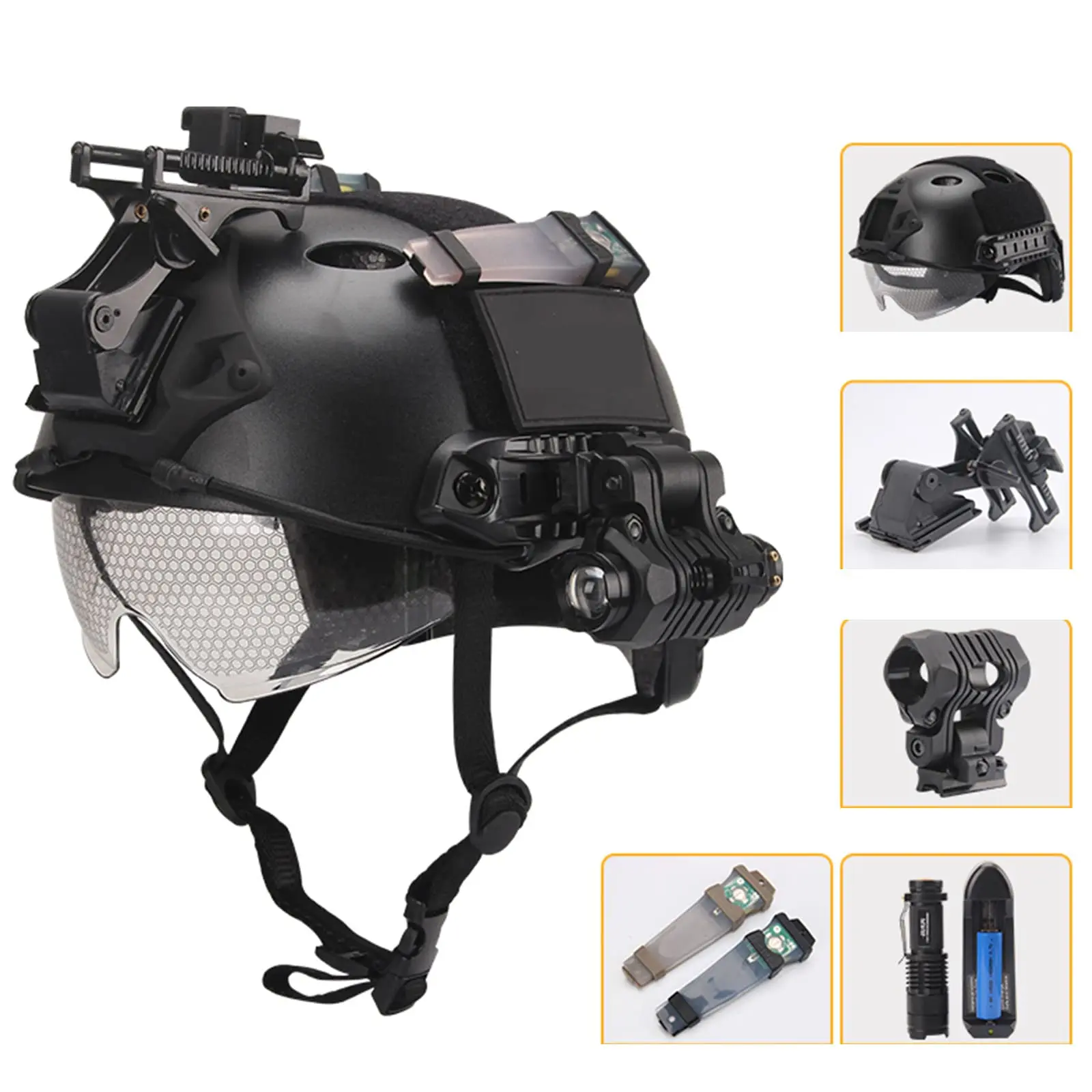 Juego de casco rápido Airsoft, con gafas tácticas, luz y soporte para casco táctico para juego Cs, caza, Paintball, Cosplay - imagen 2