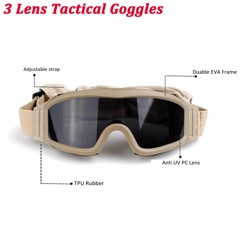 Gafas tácticas militares Airsoft gafas de tiro GX1000 negro 3 lentes motocicleta a prueba de viento juego de guerra gafas de sol - imagen 3