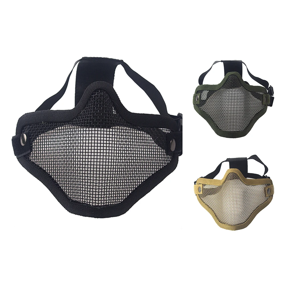 Máscara protectora de malla de acero y Metal de media cara con doble cinturón táctico para caza, equipo CS para máscara de Paintball - imagen 2