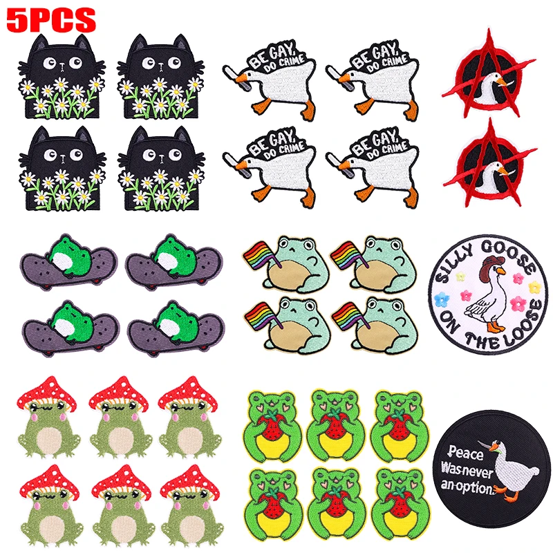 5 uds rana gato ganso parche bordado DIY parches para planchar para ropa parches termoadhesivos para ropa parche de animales de dibujos animados
