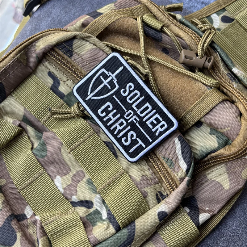 Parche bordado "Soldado de Cristo" para ropa, gancho, insignia de moral táctica, parches, pegatinas para mochila