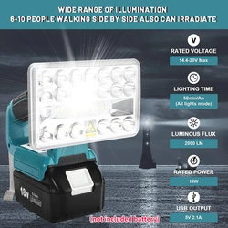 Lámpara LED de trabajo de 18V, linterna para exteriores, foco de luz para Makita BL1430 BL1830, batería de litio, iluminación para exteriores con USB