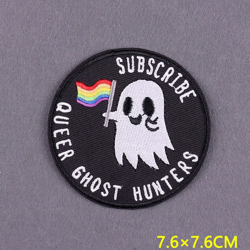 Parches bordados de fantasma divertido en la ropa, rayas, parches para planchar en la ropa, insignias de animales Hippie DIY en la decoración de la mochila - imagen 4