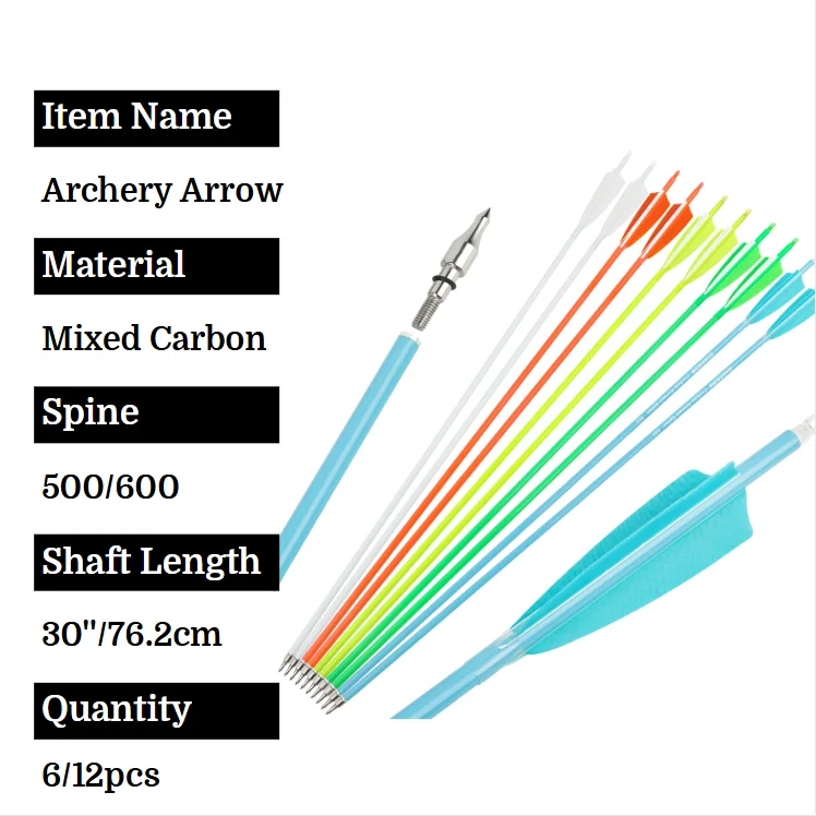 6/12 Uds SP500 600 flecha de carbono mixto 31,57 "flecha pluma Natural 100Gr punta de flecha insertada arco Nock tiro con arco al aire libre - imagen 2