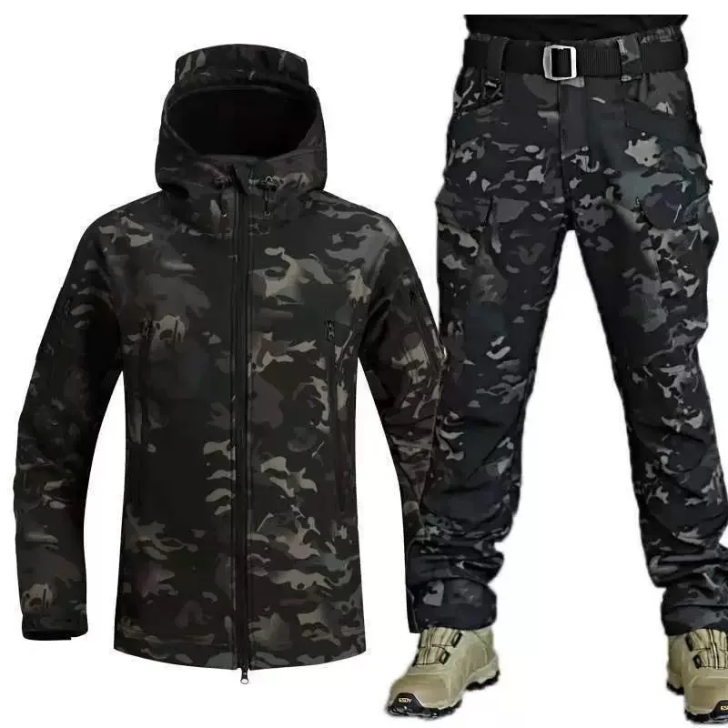 Uniforme de entrenamiento táctico impermeable para hombre, conjunto de camuflaje de lana de concha suave, traje de combate de invierno, cortavientos, cálido, con múltiples bolsillos para exteriores - imagen 4