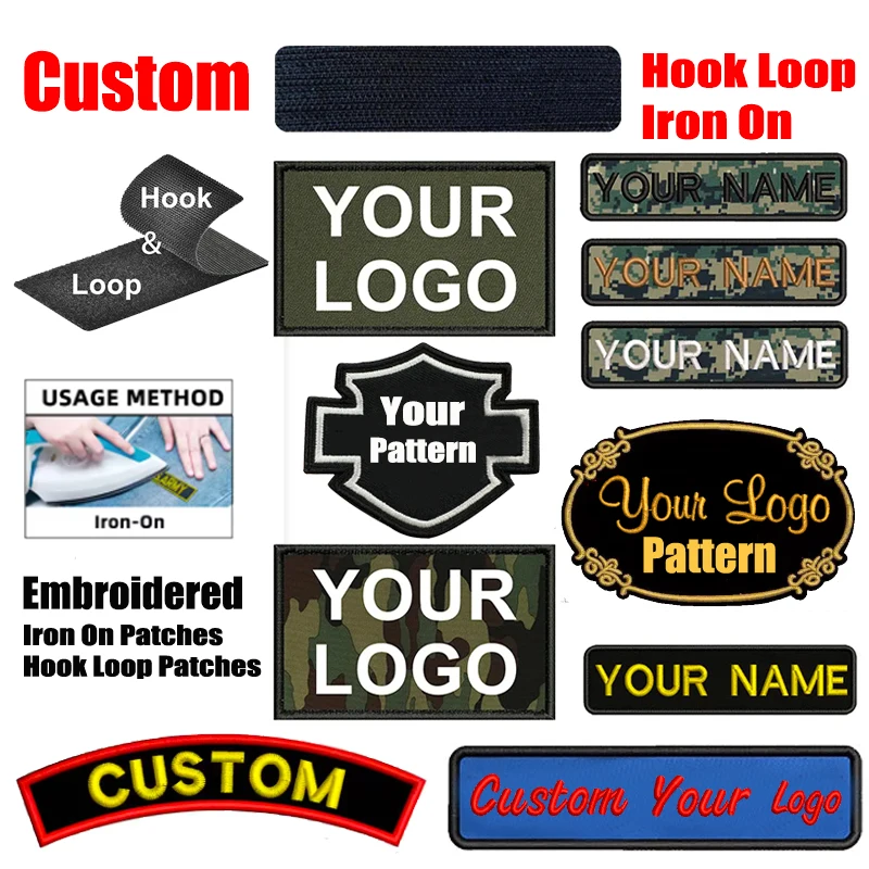 Prajna-Parche personalizado con nombre/logotipo/patrón, insignia con bucle de hierro o gancho, parches bordados/impreso, personaliza tus propios parches