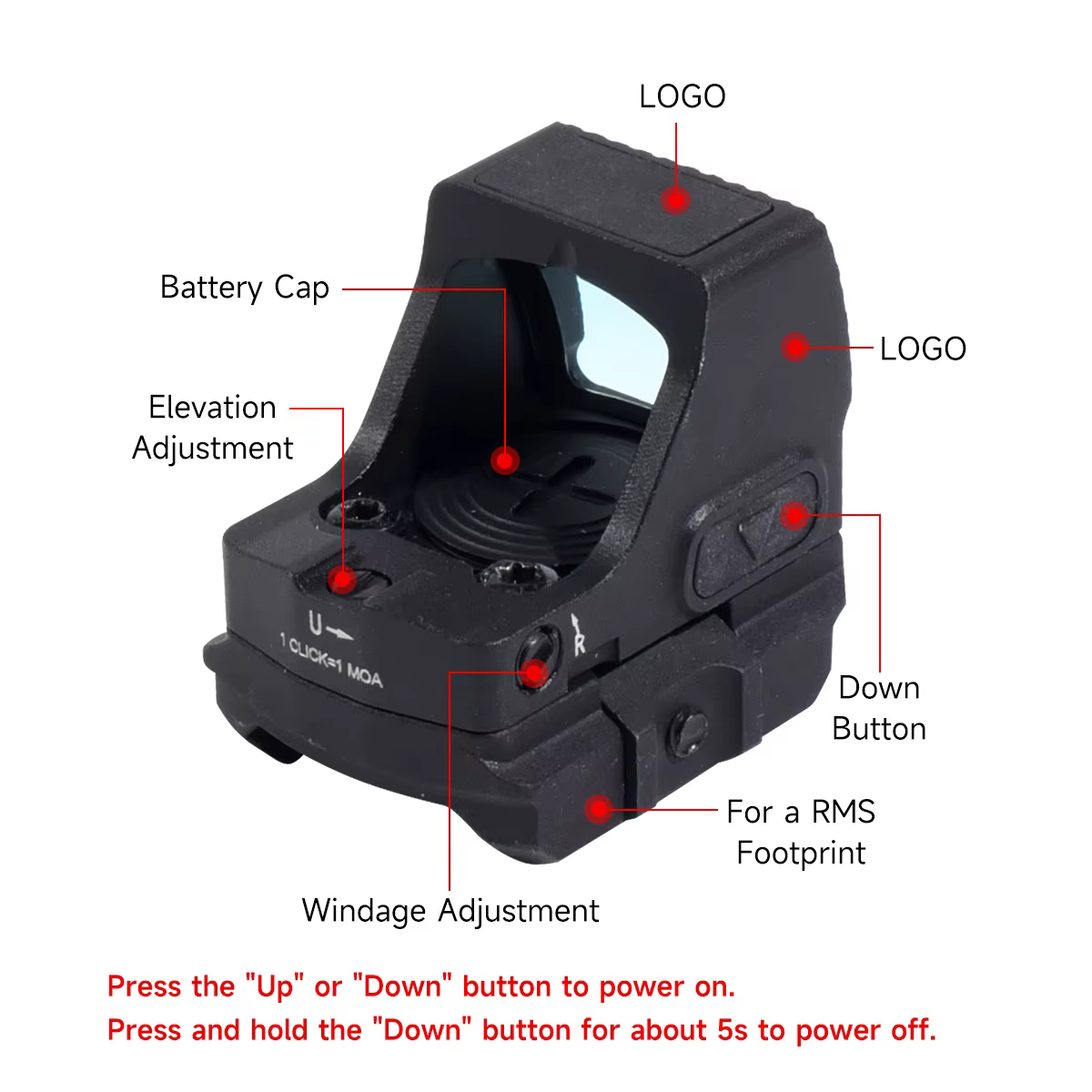 Mira réflex compacta punto rojo 6 MOA con fijación RMSc para pistola - imagen 4