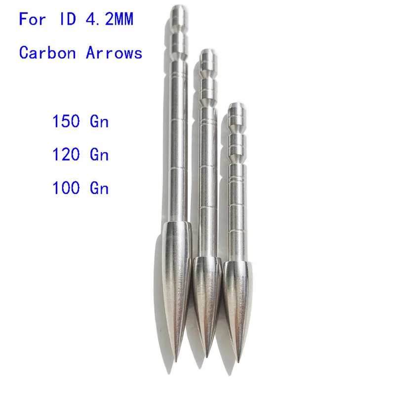 Punta de flecha de Tiro con Arco ID3.2/4,2mm Puntas de campo de flecha de punto 80/100/120/150/200 grano de acero inoxidable para eje de flecha de carbono - imagen 4