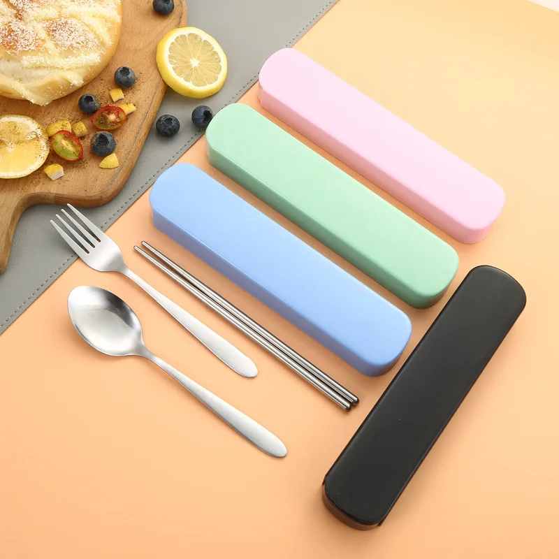 Juego de vajilla de acero inoxidable, cuchara coreana, tenedor, palillos, vajilla portátil de 3 piezas, regalo extraíble para viajes al aire libre para estudiantes