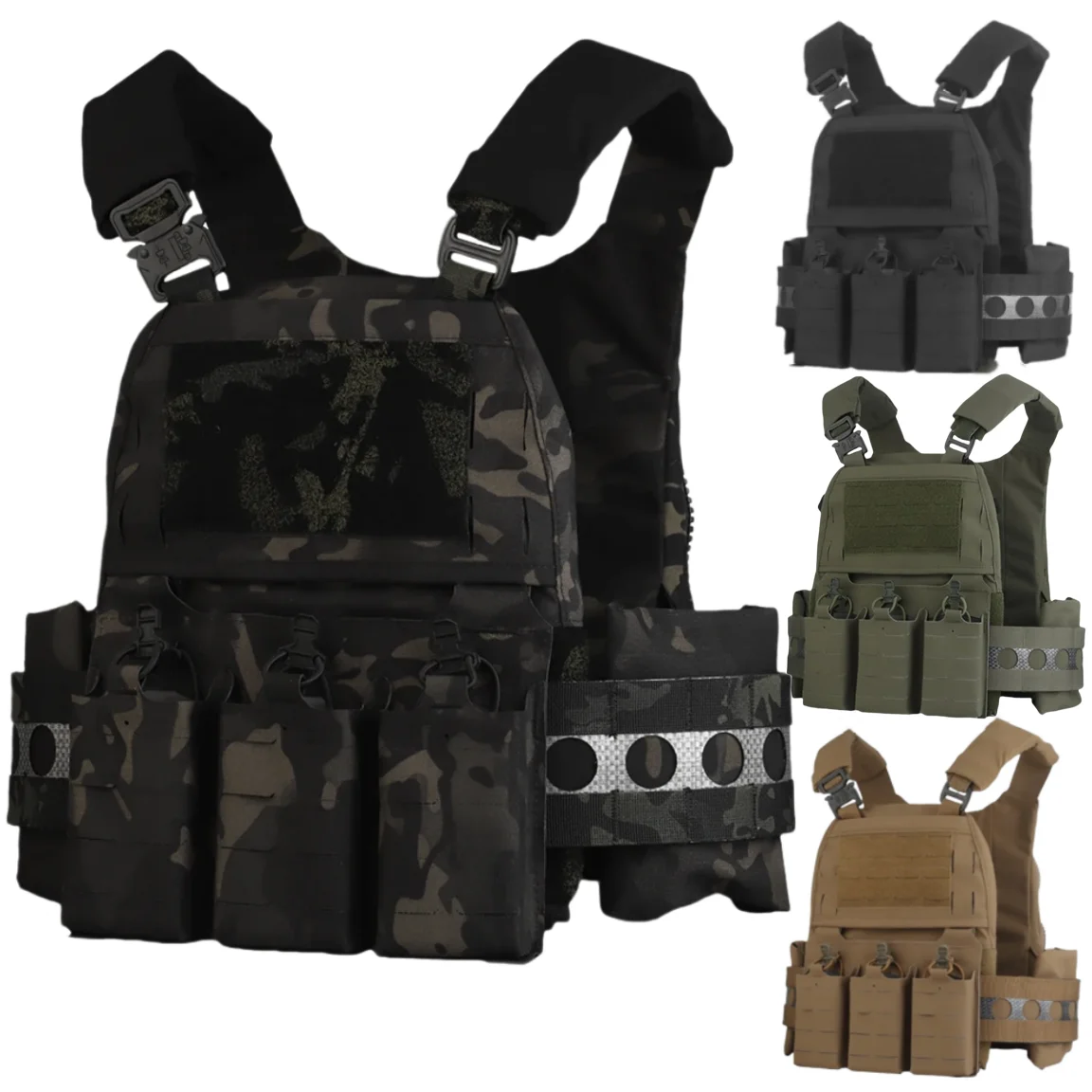 Portador de placa táctico FCPC V5, estilo Ferro, nueva versión, chaleco de liberación rápida, bolsa para revistas Triple 556 MOLLE con cremallera grande - imagen 2