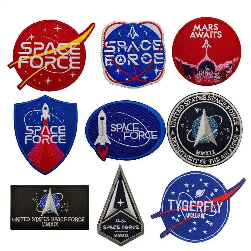 Insignia de Moral del emblema del Espacio de la fuerza espacial, parches bordados de gancho y bucle, accesorio táctico, pegatina de decoración de mochila