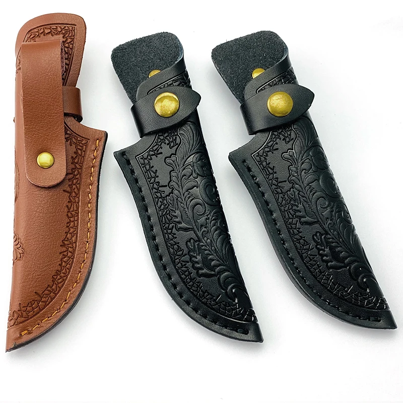 Funda de Material de cuero PU para tallar con hebilla de cobre, funda para cuchillo recto pequeño para exteriores, 1 unidad - imagen 3