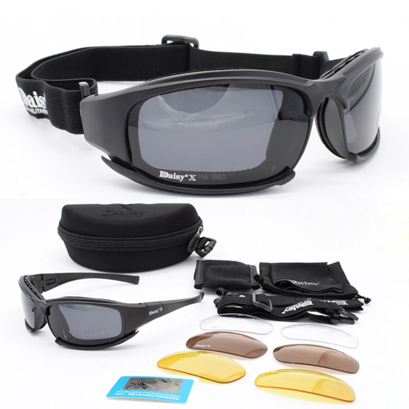Airsoft-gafas polarizadas para tiro, lentes tácticos CS, antigolpes, a prueba de viento, caza, senderismo, equitación, 4 lentes