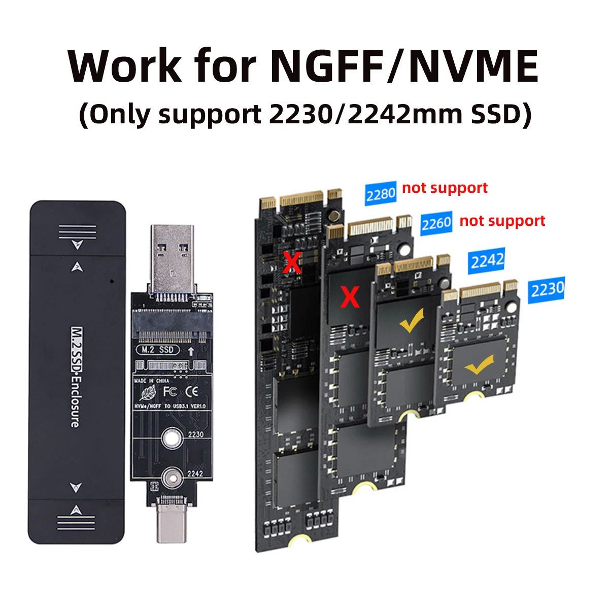 CY NVME m-key M.2 NGFF SATA a Combo Tipo C y USB3.0 SSD PCBA Case 2230/2242mm adaptador RTL9210B Chipset - imagen 4