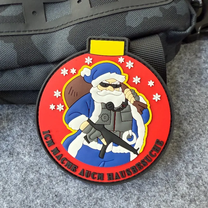 Parche táctico de Papá Noel con gancho y bucle, insignia de moral militar, brazalete de combate, mochila, parche de Navidad - imagen 3