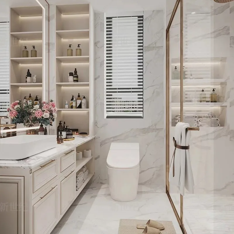Armario de baño de estilo americano, combinación de madera maciza, lavabo de estilo francés, lavabo Doble - imagen 3