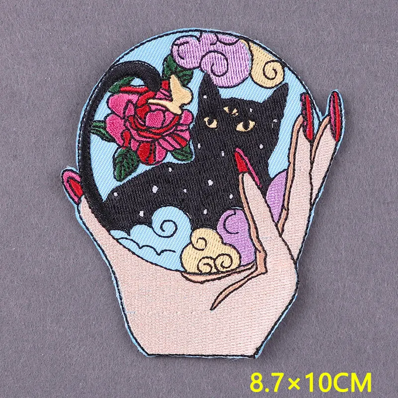 Parche de gato de dibujos animados para planchar en la ropa, Parche de ropa de animales DIY, cosas lindas, parches bordados para ropa, decoración de rayas - imagen 2