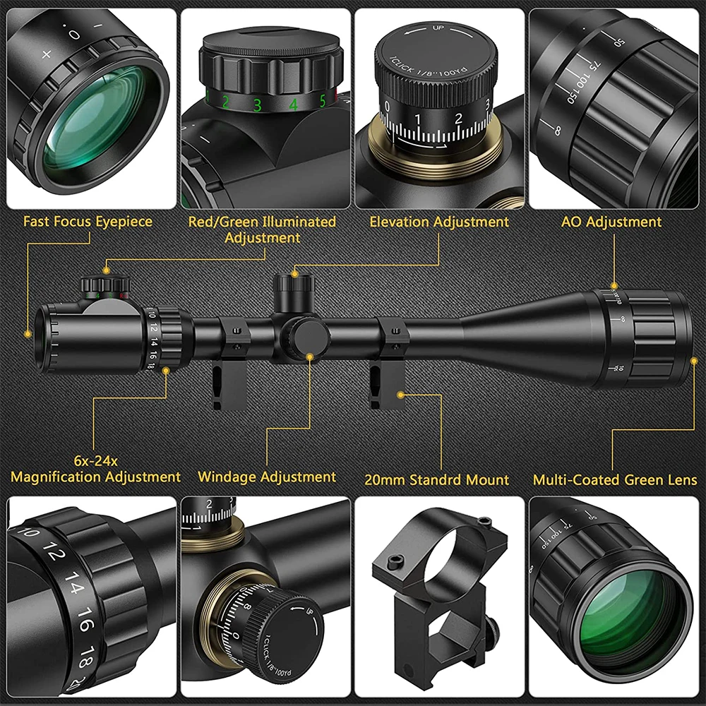 Mira telescópica SFP 6-24X50 para mira telescópica para Rifle de caza, retícula iluminada en rojo y verde, mira óptica, colimador Airsoft para 11/20mm - imagen 5