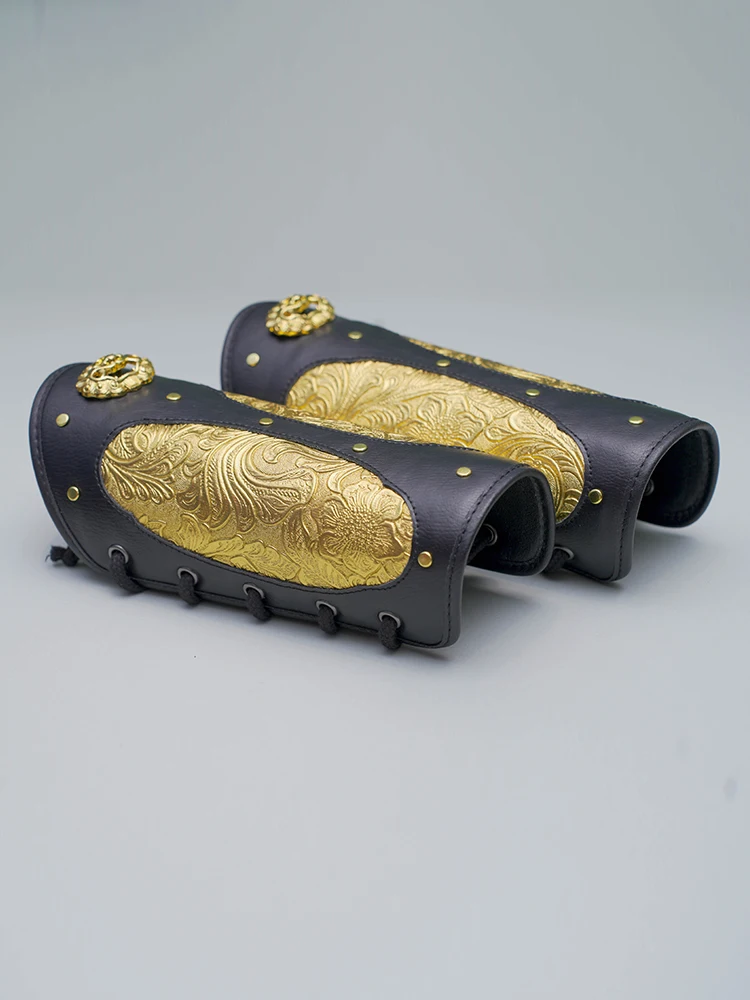 Protección de brazo al aire libre Armadura Hanfu Armadura dorada y plateada Protección de muñeca Protección de brazo de cuero dorado - imagen 3