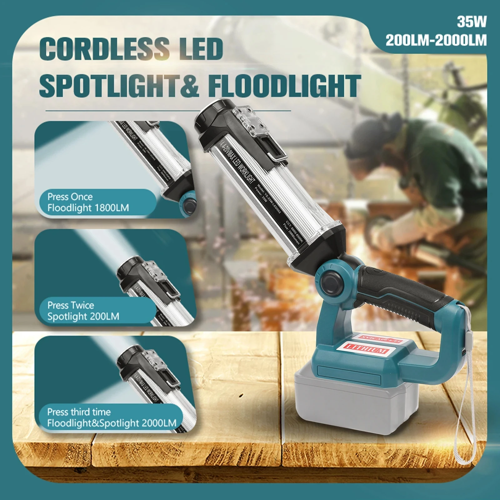 Luz LED de trabajo para Makita, batería de iones de litio de 18V, linterna para exteriores, linternas portátiles para acampar para reparación de automóviles, emergencia - imagen 5