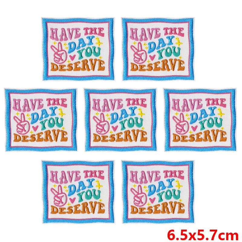 10 unids/lote, venta al por mayor, frase colorida/texto, parche bordado con apliques, parches para planchar para ropa, parches termoadhesivos para ropa - imagen 4