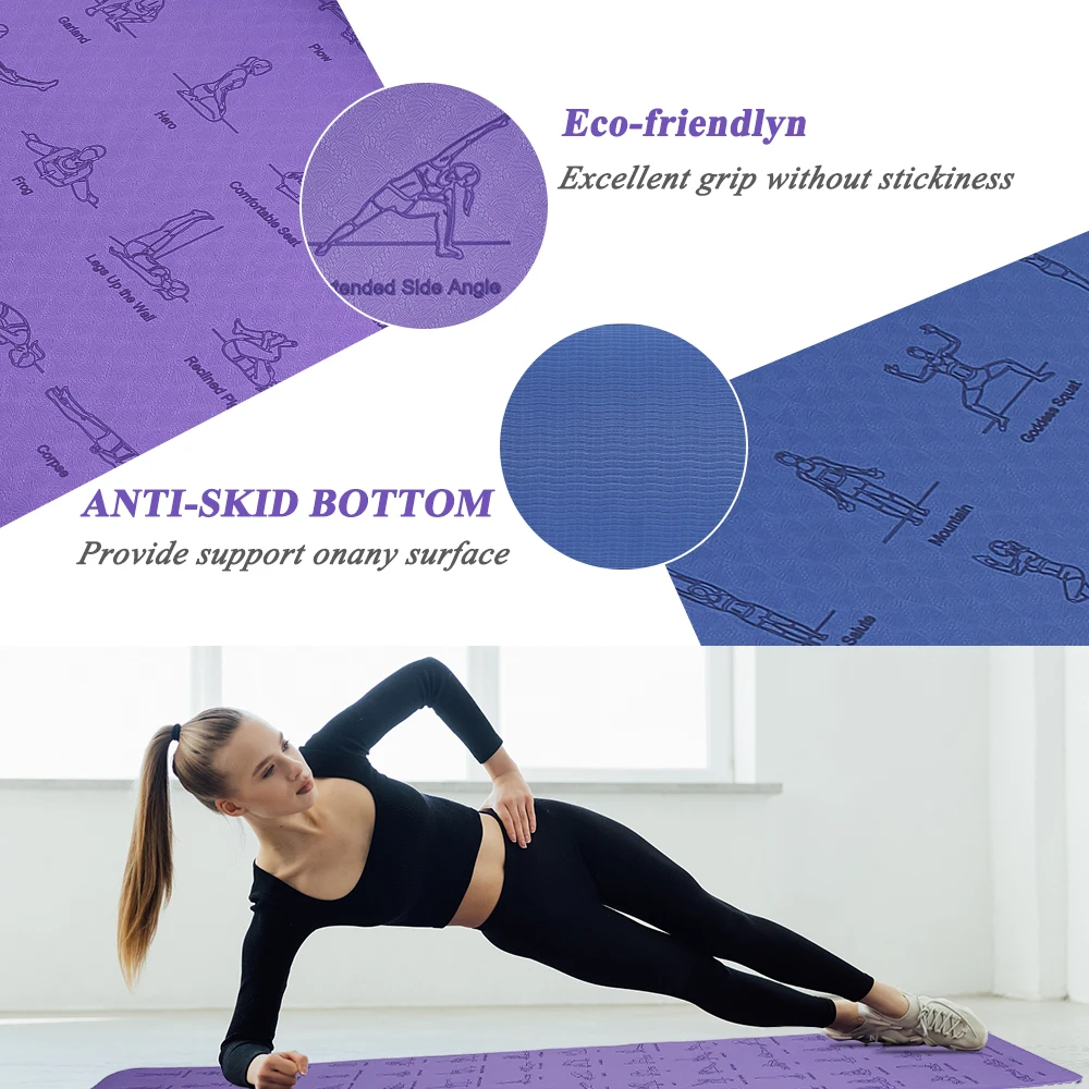 Esterilla de Yoga personalizada para hombre y mujer, tapete de Tpe antideslizante para ejercicio, 183cm x 61x0,6, 1 unidad - imagen 3