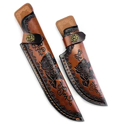 4 tamaños con hebilla de latón, patrón de flores, funda de hoja fija pequeña y mediana para exteriores, funda para cuchillo recto, funda para pantalones