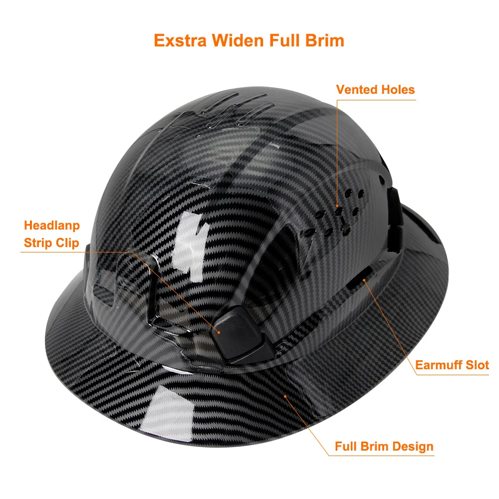 Gorro de seguridad de ala completa de fibra de carbono CE con gafas integradas, casco duro para ingeniero de construcción, casco Industrial, protección para la cabeza ANSI - imagen 3
