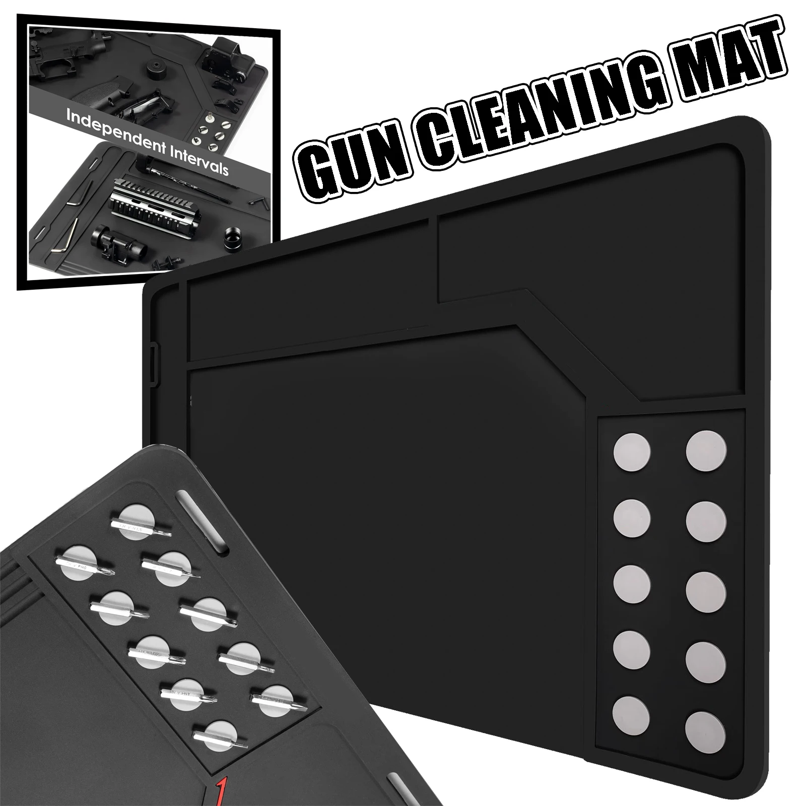 Estera de limpieza para pistola, estera para pistola y Rifle con puntos magnéticos, antideslizante, resistente al aceite con piezas organizadoras magnéticas, estera de goma