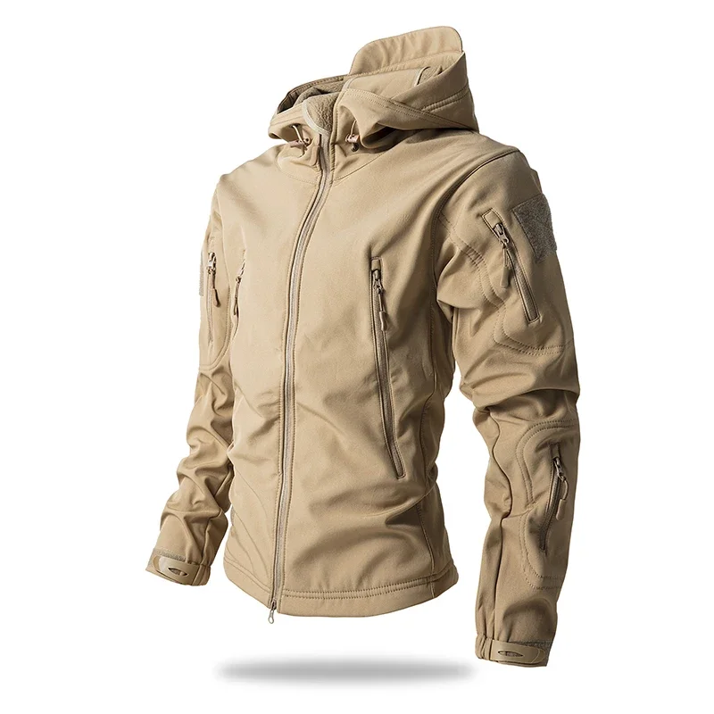 AUKU-Chaqueta táctica de concha suave para hombre, abrigos con capucha de lana impermeables para invierno, ropa de entrenamiento para acampar y cazar, chaqueta de camuflaje para exteriores - imagen 2