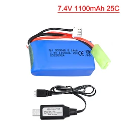 Batería LiPo de 7,4 V, 1100mah, 20C, enchufe Tamiya pequeño con cable USB para PXtoys 9300/9301/9301-1/9302/9303/9303-1 1/18 coches de juguete Rc