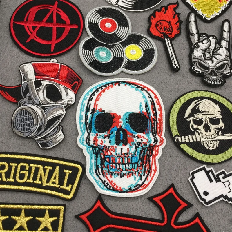 Parches bordados de planchado para ropa, pegatinas Punk, calavera, aplicaciones de planchado