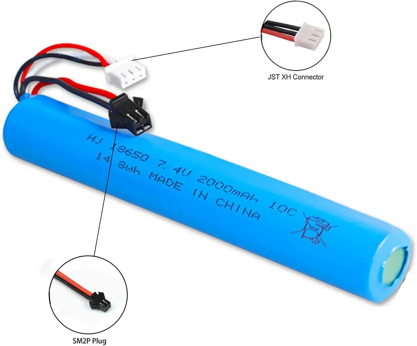 Batería de iones de litio de 7,4 V y 2000mAh para bola de agua eléctrica, juguetes neumáticos automáticos, pistola/pelota de Gel, pistola de juguetes, bola de salpicaduras eléctrica - imagen 3