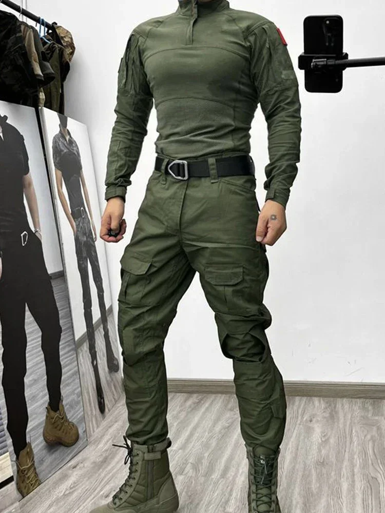 Trajes tácticos para hombre, camisas de combate, uniforme, Tops tácticos, pantalones Cargo de camuflaje para caza, Airsoft - imagen 2