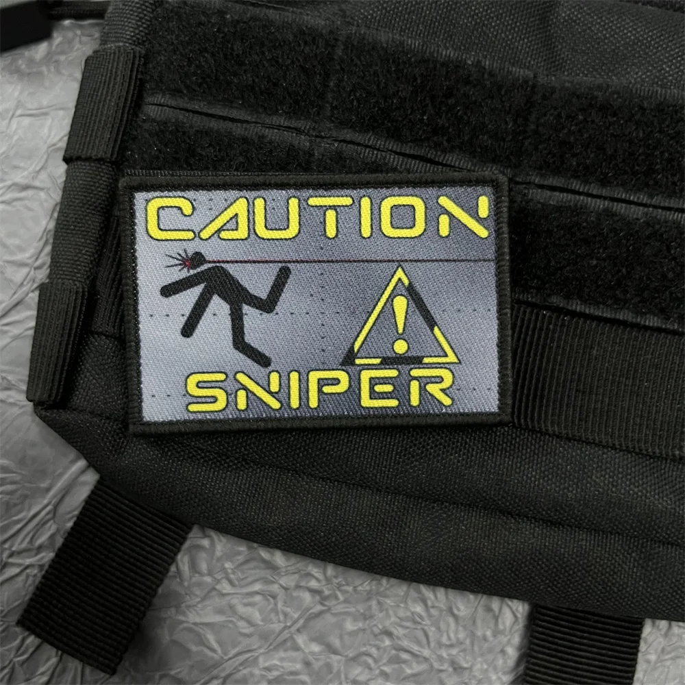 Parches de francotirador de precaución para ropa, pegatinas de impresión, mochila militar táctica, gancho y bucle, Wappen al aire libre - imagen 5