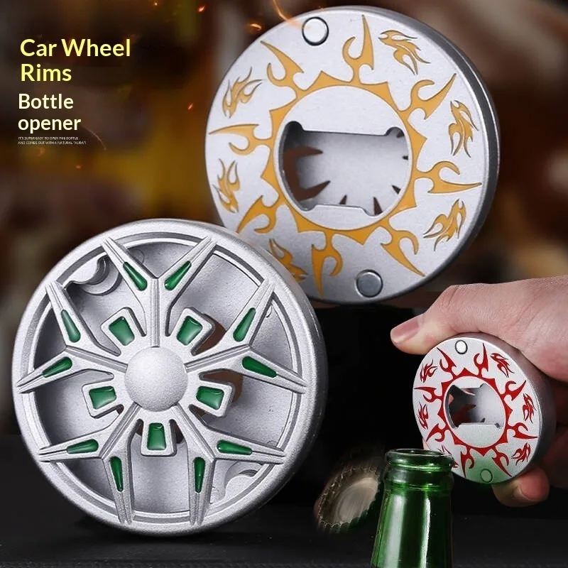 Cubo de rueda de coche deportivo de aleación, abridor de botellas de cerveza creativo, imán magnético para nevera que brilla en la oscuridad