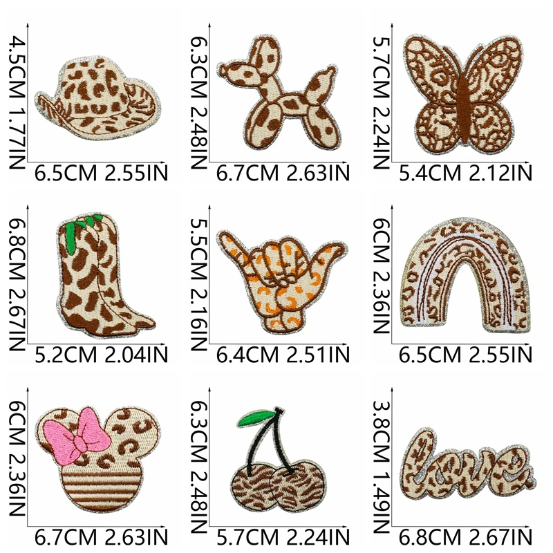 10 unids/lote de parches bordados de la serie con estampado de leopardo de dibujos animados, parches para planchar para ropa, parche para labios de cereza y mariposa, chaqueta DIY - imagen 4